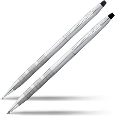 Cross Classic Century Refillable Pen Pencil Gift Set Presented in a Luxury Gift Box Medium Point Black Ink Satin Chrome
