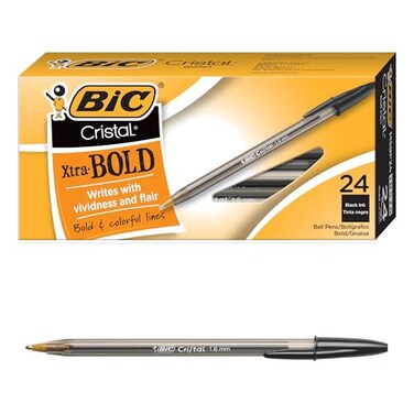 BIC Cristal Xtra Bold Ballpoint Pens Bold Point 16mm For Vivid And Dramatic Lines Black Ink 24Count Pack Perfect Ink Pens