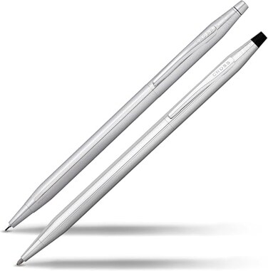 Cross Classic Century Refillable Pen Pencil Gift Set Presented in a Luxury Gift Box Medium Point Black Ink Lustrous Chrome