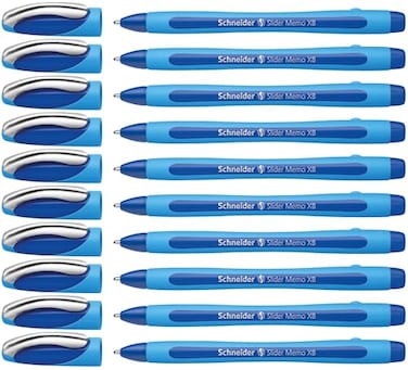 Schneider Slider Memo XB Extra Broad Ballpoint Pen 14 mm Light Blue Barrel Blue Ink Box of 10 Pens 150203