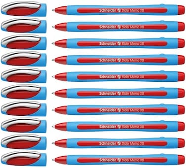 Schneider Slider Memo XB Extra Broad Ballpoint Pen 14 mm Light Blue Barrel Red Ink Box of 10 Pens 150202