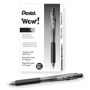 Pentel Wow Retractable Ballpoint Pen 10mm Medium Line Black Ink Box of 12BK440A