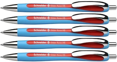 Schneider Slider Rave XB Extra Broad Ballpoint Pen Refillable Retractable 14 mm Light Blue Barrel Red Ink Box of 5 Pens 132502