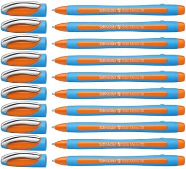 Schneider Slider Memo XB Extra Broad Ballpoint Pen 14 mm Light Blue Barrel Orange Ink Box of 10 Pens 150206