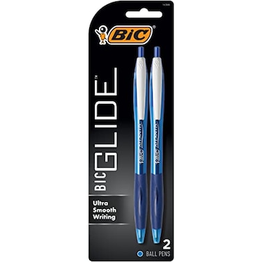 BIC Glide Blue Retractable Ballpoint Pens Medium Point 10mm 2Count Pack Ultra Smooth Writing Blue Pens