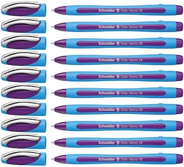 Schneider Slider Memo XB Extra Broad Ballpoint Pen 14 mm Light Blue Barrel Violet Ink Box of 10 Pens 150208