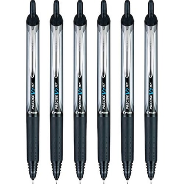 Pilot Precise V7 RT Refillable Retractable Liquid Ink Rollerball Pens Black Ink Pens Fine Point 07 mm 6Pack Ideal for School Journaling and Office Writing