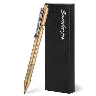 SMOOTHERPRO Bolt Action Pen Solid Brass Ballpoint Pen Compatible with Pilot G2 Refill Weighted Heavy Pen for Tremor Parkinson Arthritic Hand Color Natural RG336
