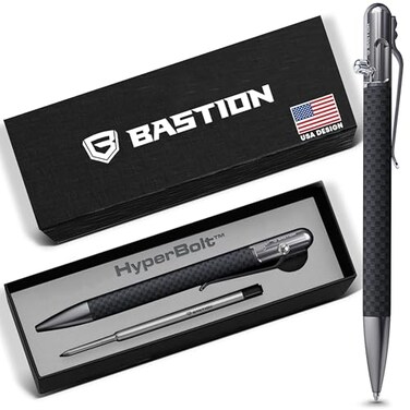 BASTION Carbon Fiber Stainless Steel Bolt Action HyperBolt Pen Lightweight CNC EDC Writing Tool Refillable Premium Everyday Carry Gift Pen Slim