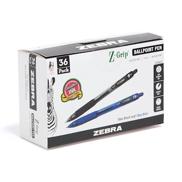 Zebra Pen ZGrip Retractable Ballpoint Pen SmoothFlowing Black and Blue Ink 10mm Medium Point School Office Supplies Ideal for NoteTaking Journal and Planner Use 36Pack 24036