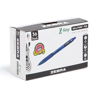 Zebra Pen ZGrip Retractable Ballpoint Pen SmoothFlowing Blue Ink 10mm Medium Point School Office Supplies Ideal for NoteTaking Journal and Planner Use 36Pack 25236