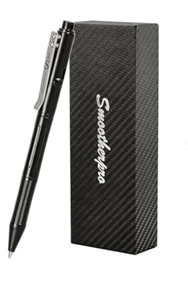 SMOOTHERPRO Stainless Steel Bolt Action Pen Compatible with Pilot G2 Refill Pocket Clip Heavy Weight for Tremor Parkinson Arthritic Hands Retro BlackRG338