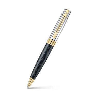 Sheaffer 300 Ballpoint Pen E9347 Engraved Matt Black Barrel and Shiny Chrome Cap with PVD Gold Trims Premium Ballpoint Pen