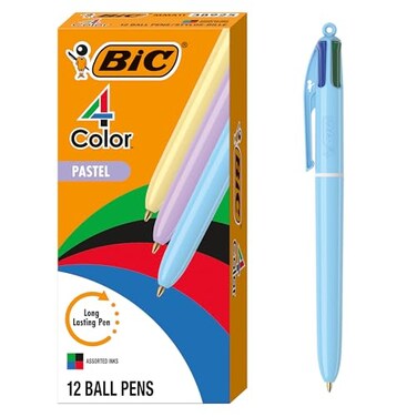 BIC 4 Color Pastel Ballpoint Pen with 10 mm Medium Point Retractable 12Count Pack in Assorted Ink