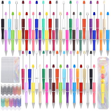 Vellibring 150 Pcs DIY Beadable Pen Kit Multicolor Bulk Ballpoint DIY Crafting Pens with 8 Colors Refills Bags for Students Teens Teachers School Office Accessories Supplies