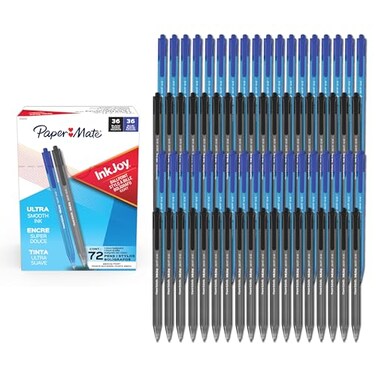 Paper Mate InkJoy 100RT Ballpoint Pens Medium Point 10mm Black Blue Ink 72 Count Bulk Pack for School Home Office College NoteTaking