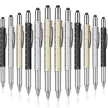 Honoson 30 Pcs Fathers Day Multi Tool Pens Gift Pen Bulk for Men 6in1 Multitool Pen with Ruler Level Gauge Ballpoint Stylus Screwdrive Multifunction Birthday Gifts Multi Color