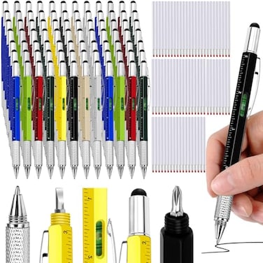Zhanmai 168 Pcs Fathers Day Multitool Pen Gifts Bulk 6 in 1 Screwdriver Tool Multi Functional Pen for Dad Men Husband Adult Birthday Gift Level Gauge Ballpoint Stylus Multicolor
