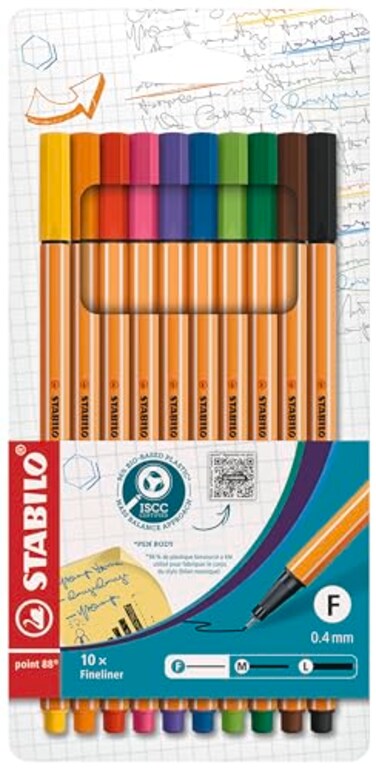 STABILO point 88 Fineliner Pack of 10 Assorted colors