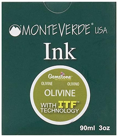 Monteverde USA Gemstone Ink Collection Fountain Pen Ink Bottle Olivine 90ml ITFEnhanced Ink for Smooth Vibrant Writing