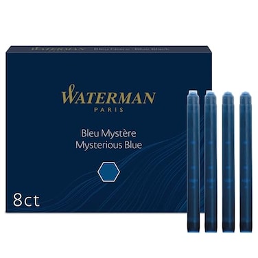 Waterman Fountain Pen Ink Cartridges Mysterious Blue Long Standard 8 Count