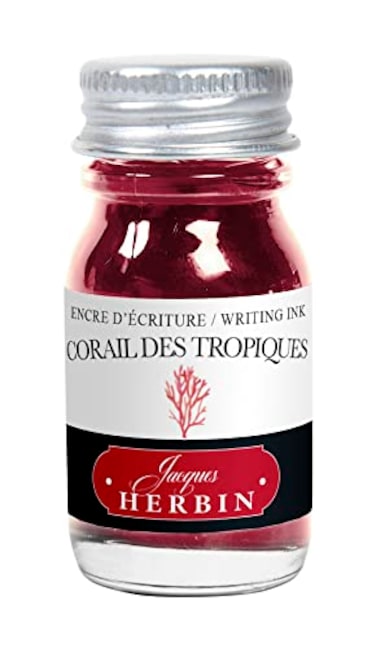 Jacques Herbin Ref 11559T Writing Ink for Fountain Pens Rollerball Pens Corail des TropiquesTropical Coral 10ml Bottle No Packaging Zero Waste Objective PinkColoured Ink