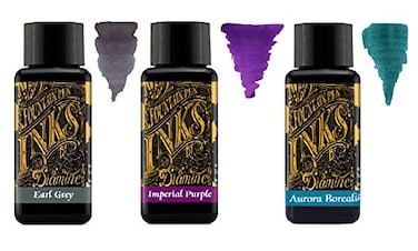 Diamine 30ml Fountain Pen Ink 3 Pack Earl Grey Imperial Purple Aurora Borealis
