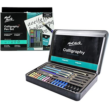 Mont Marte Calligraphy Set 32 Piece Includes Calligraphy Pens Calligraphy Nibs Ink Cartridges Introduction Booklet and Exercise Booklet Packaging May Vary