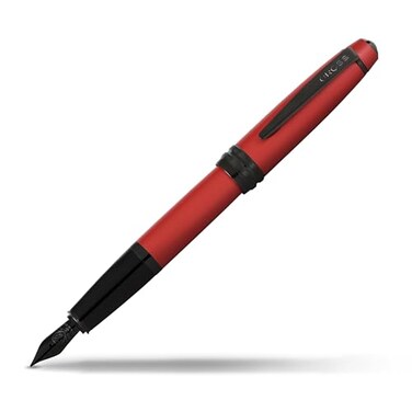 Cross Bailey Matte Red Lacquer Fountain Pen with polished black PVD appointments Extra Fine Nib
