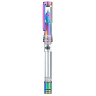 Asvine V200 Titanium Fountain Pen Vacuum Filling Rainbow Bock Fine Nib Transparent Acrylic Smooth Writing Pen Case Set