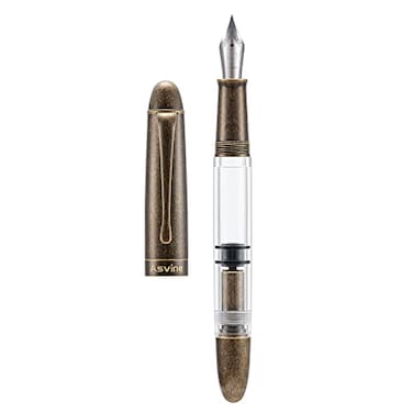 Asvine P30 Piston Fountain Pen Medium Nib Retro Brass Style Transparent Acrylic Large Ink Capacity Writing Gift Box