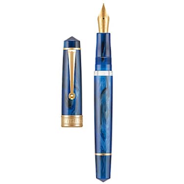 Asvine P20 Piston Fountain Pen Galaxy Blue Resin Iridium Extra Fine Nib Gold Trim Smooth Writer Collection with Case Set