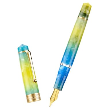 Asvine P20 Piston Fountain Pen Gradual Yellow Resin Iridium Medium Nib Gold Trim Smooth Writer Collection with Case Set