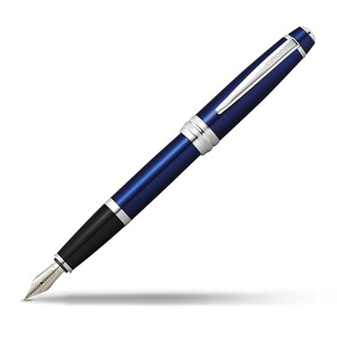 Cross Bailey Blue Lacquer Stainless Steel Medium Nib Fountain Pen Professional Fountain Pen for Effortless Writing Refillable Black Ink GiftReady