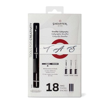 Sheaffer Calligraphy Matte Black Fountain pen Minikit with Black cap and Matte Black Trim Fine Medium Broad nibs 18 Cartridges are included