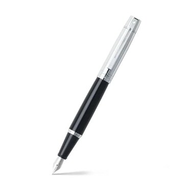 Sheaffer 300 Glossy Black Fountain Pen with Bright Chrome Cap ChromePlated Trim and Medium Nib