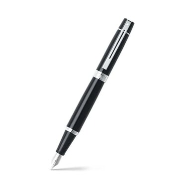 Sheaffer 300 Glossy Black Fountain Pen with ChromePlated Trim and Medium Nib