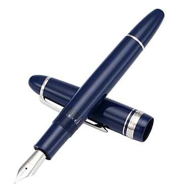 erofa Majohn P136 Piston Fountain Pen Medium Nib with Box Dark Blue Resin Writing Pen Set