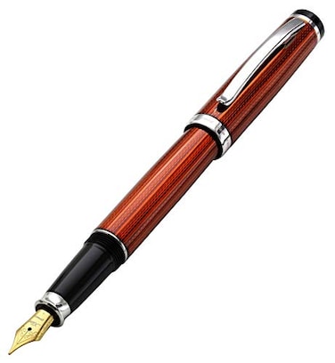 Xezo Incognito Fountain Pen Medium Nib Sunstone Orange Layered Lacquer with Pure Platinum Plating Handcrafted Limited Edition Serialized