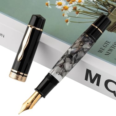 erofa Majohn P139 Piston Fountain Pen No8 Fine Nib with Box Gray Marble Acrylic Large Capacity Writing Pen
