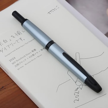 erofa Majohn A1 Press Fountain Pen Fine Nib with Box Retractable Light Blue Metal Ink Pen with Converter Writing Set Black Clip Version