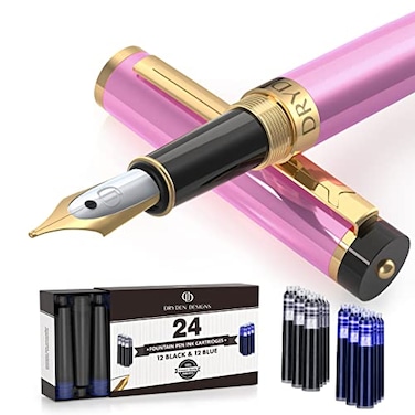 Dryden Designs Fountain Pen Medium Nib Gift Pouch with 24 Ink Cartridges MCM Luscious Pink