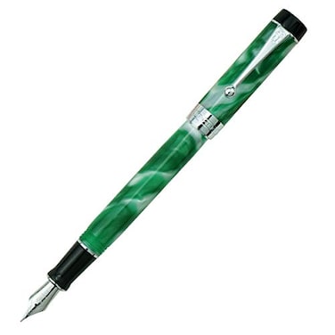 Lanxivi Jinhao 100 Classic Fountain Pen Green White Marble Celluloid Medium Nib with Converter and Pen Case Set