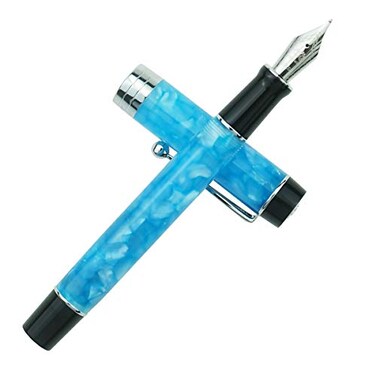 Lanxivi Jinhao 100 Fountain Pen Classic Style Sky Blue Acrylic Fine Point with Converter and Silver Trim Pen Case Set