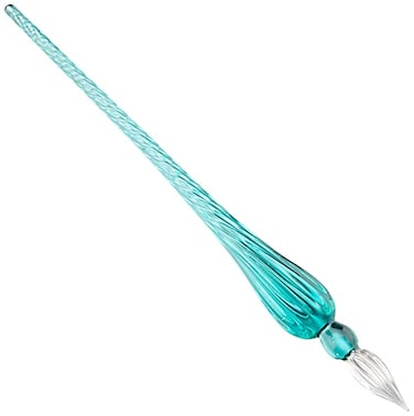 Jacques Herbin Ref 21433T Traditional Glass Quill Pen with Gift Box Turquoise Colour 18cm Long Suitable for Fountain Pen Ink Handmade Twisted Glass Threads