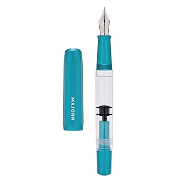 Lanxivi Majohn T1 Piston Fountain Pen Fine Blue Aluminium Clear Acrylic Large Ink Capacity Writing Pen Box Set