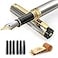 Dryden Designs Fountain Pen Medium Nib 05mm Includes 6 Ink Cartridges 3 Black 3 Blue Notebook Clips and Ink Refill Converter Silver