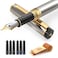 Dryden Designs Fountain Pen Medium Nib 05mm Includes 6 Ink Cartridges 3 Black 3 Blue Notebook Clips and Ink Refill Converter Silver