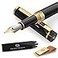 Dryden Designs Fountain Pen and Notebook Clips Intense Black Medium Nib Includes 6 Ink Cartridges Pouch and Ink Refill Converter Classic Writing Tool