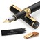 Dryden Designs Fountain Pen and Notebook Clips Intense Black Medium Nib Includes 6 Ink Cartridges Pouch and Ink Refill Converter Classic Writing Tool